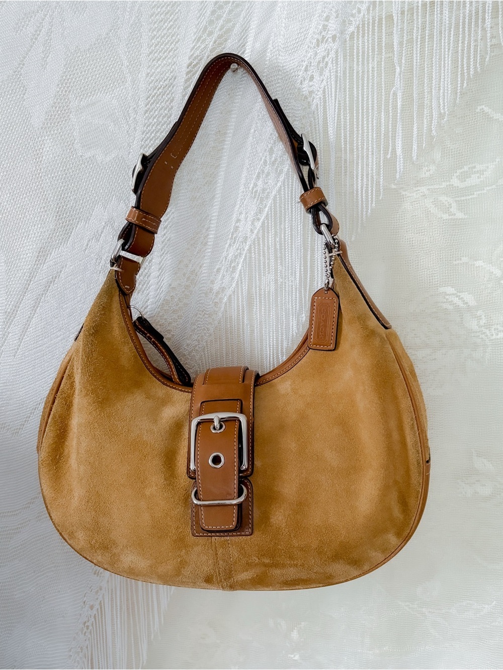 Vintage Y2K timeless soho suede slouchy buckle hobo shoulder camel tan bag